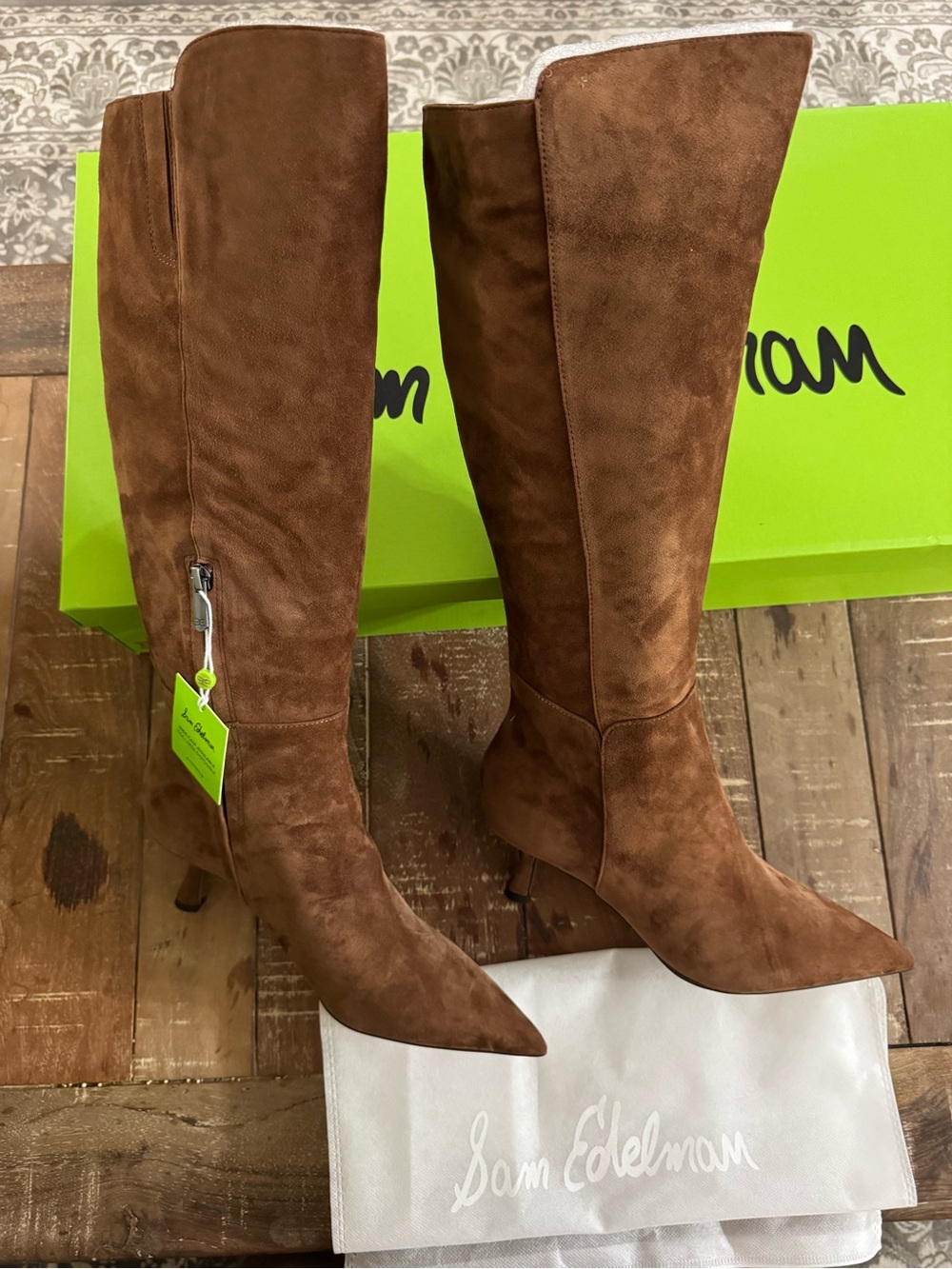 Sam Edelman Knee High Boots Brown Suede Pointed Toe Heel Size 9.5
